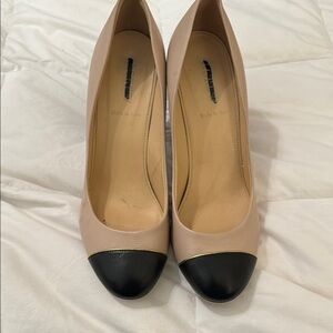 J Crew Beige and Black toe Women's heels gold strip on toe 9